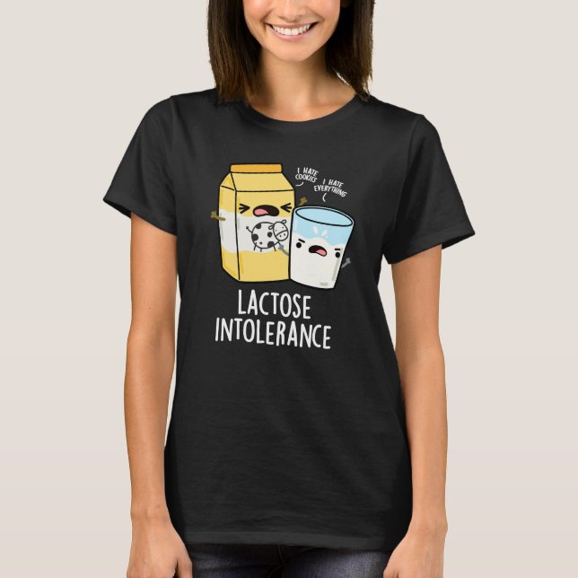 Camiseta Lactose Intolerância Engraçada Leite Pun Escuro BG (Frente)