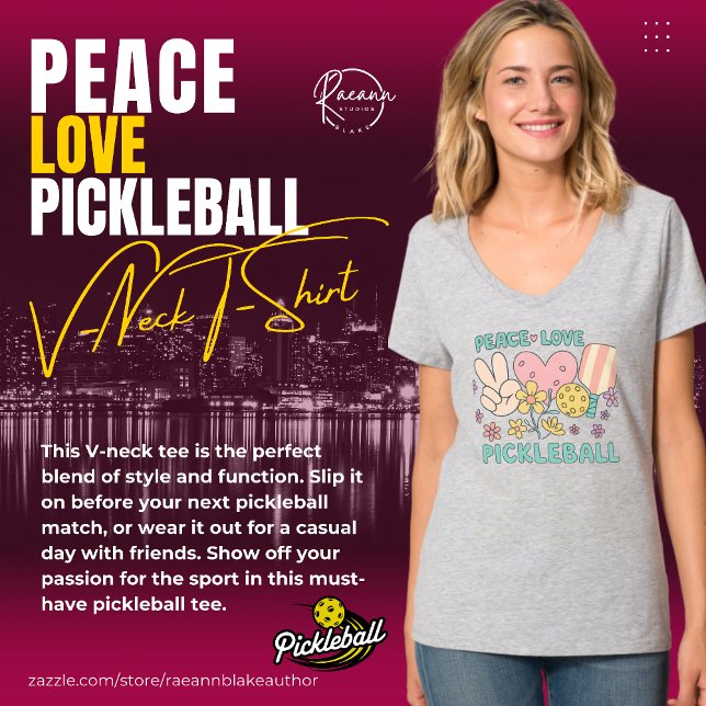 Camiseta Ladies' Peace Love Pickleball V-Neck T-Shirt (Criador carregado)