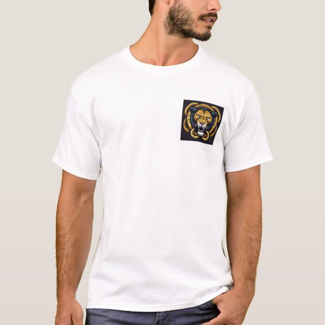 Camiseta Lado de força: Camisa-T PretaFull com face de leão (Frente)