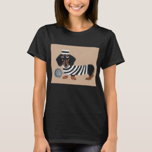 Camiseta Ladrona de Petiscos Dachshund Preto e Marrom Presi