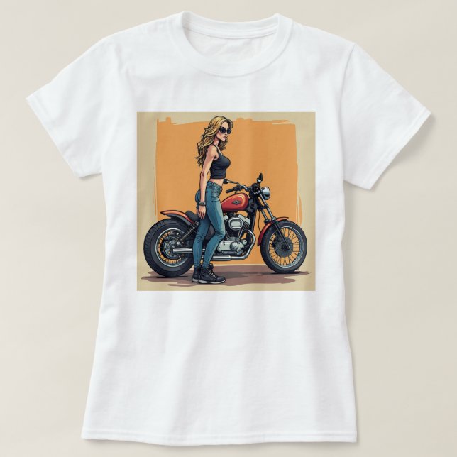 Camiseta Lady Biker Getting Ready To Ride (Frente do Design)