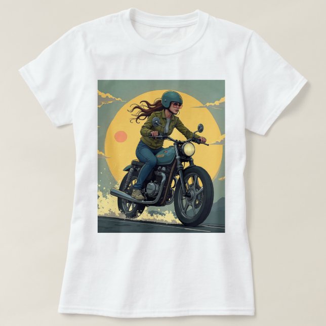 Camiseta Lady Biker On The Road (Frente do Design)