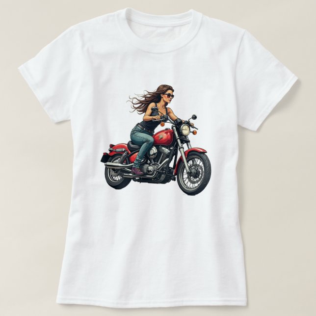 Camiseta Lady Biker On The Road (Frente do Design)