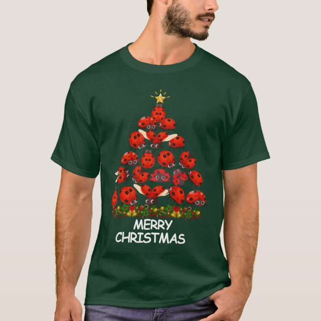 Camiseta Lady Bug Christmasree Merry Retro de Natal (Frente)