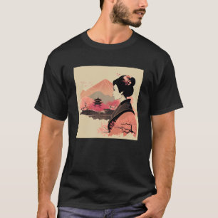 Camiseta Lady Cherry Blossom Geisha Mountain e C
