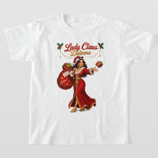 Camiseta Lady Claus Entrega Presentes de Natal