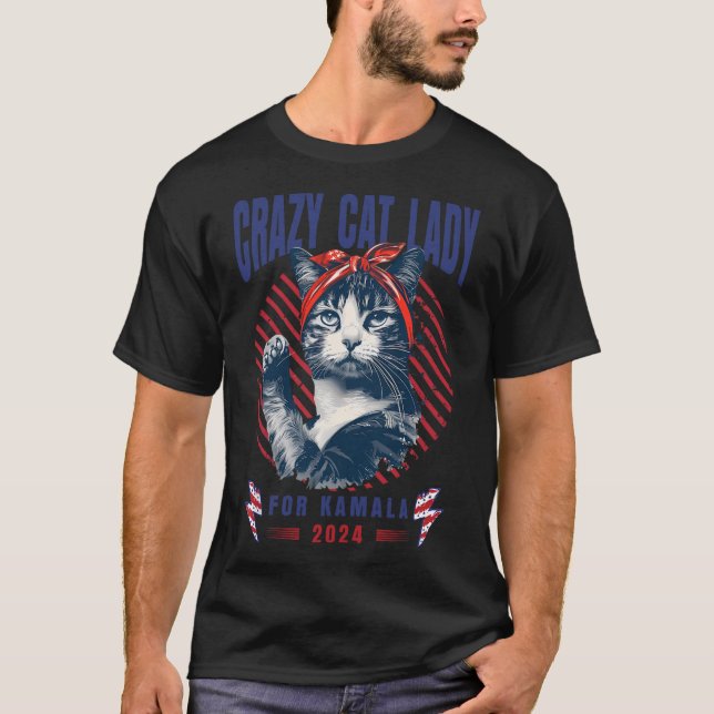 Camiseta Lady Gato Louca Para Gato Sem Fios De Kamala Lady  (Frente)