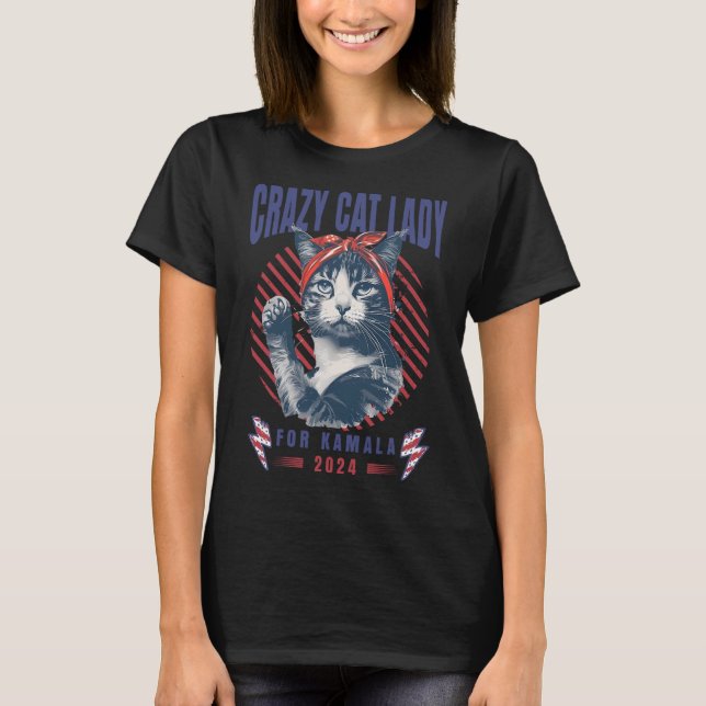 Camiseta Lady Gato Louca Para Kamala Harris Para Presidente (Frente)