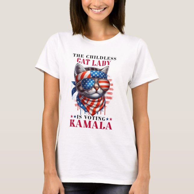 Camiseta Lady Gato Patriótica para Kamala Harris 2024 (Frente)