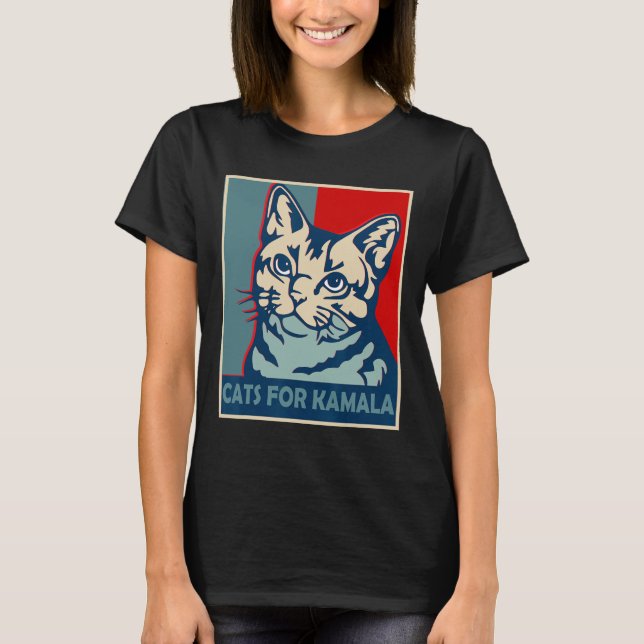Camiseta Lady Gato Sem Filhos Está Votando Kamala Harris Pr (Frente)
