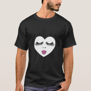 Camiseta Lady Heart Com Eyelashes E Namorados Rosa
