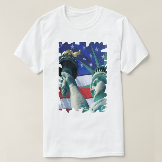 Camiseta Lady Liberty USA Bandeira Estátua da Liberdade (Frente do Design)