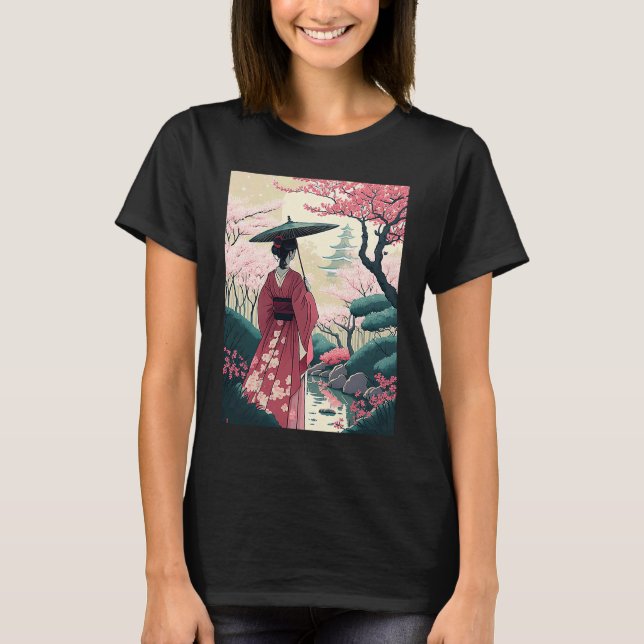 Camiseta Lady with Umbrella cherry Blossom Garden Japonês (Frente)