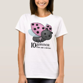 Camiseta Ladybug Cor-de-rosa Fita de Sensibilização 10 anos
