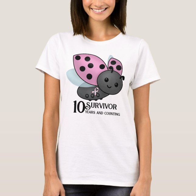 Camiseta Ladybug Cor-de-rosa Fita de Sensibilização 10 anos (Frente)