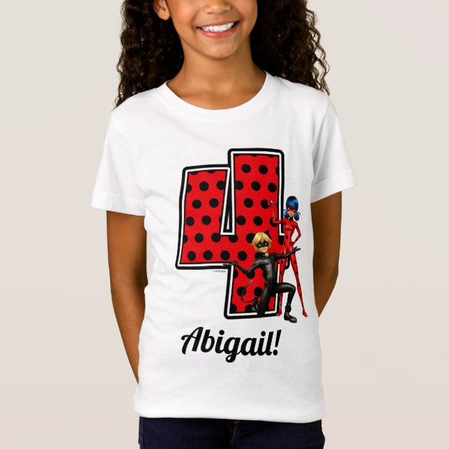 Camiseta Ladybug Miraculoso e Cat Noir 4º Aniversário (Frente)
