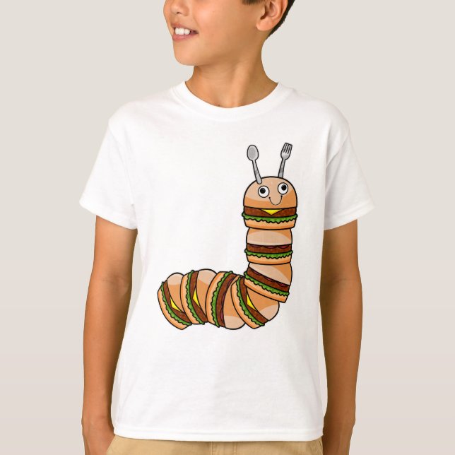 Camiseta Lagarta como Cheeseburger com carne de bovino e sa (Frente)
