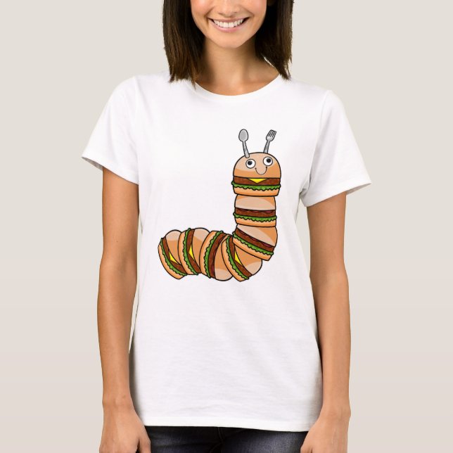 Camiseta Lagarta como Cheeseburger com carne de bovino e sa (Frente)