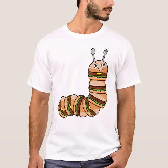 Camiseta Lagarta como Cheeseburger com carne de bovino e sa (Frente)