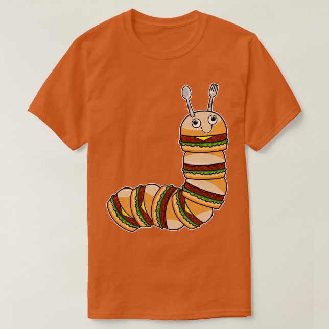 Camiseta Lagarta como Cheeseburger com Salada de Carne (Frente do Design)