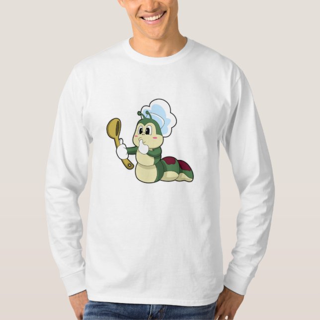 Camiseta Lagarta como cozinheiro com colher de madeira (Frente)
