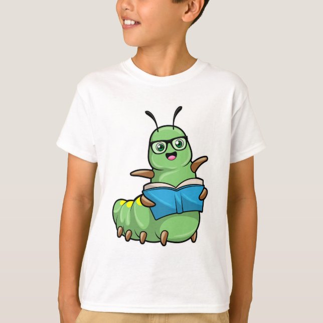 Camiseta Lagarta como Nerd de Livros e Óculos (Frente)