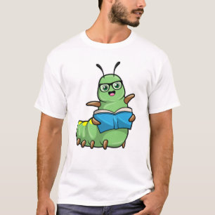 Camiseta Lagarta como Nerd de Livros e Óculos