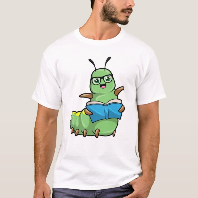 Camiseta Lagarta como Nerd de Livros e Óculos (Frente)