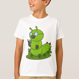 Camiseta Lagarta como Nerd de Óculos e Livro