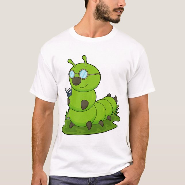 Camiseta Lagarta como Nerd de Óculos e Livro (Frente)