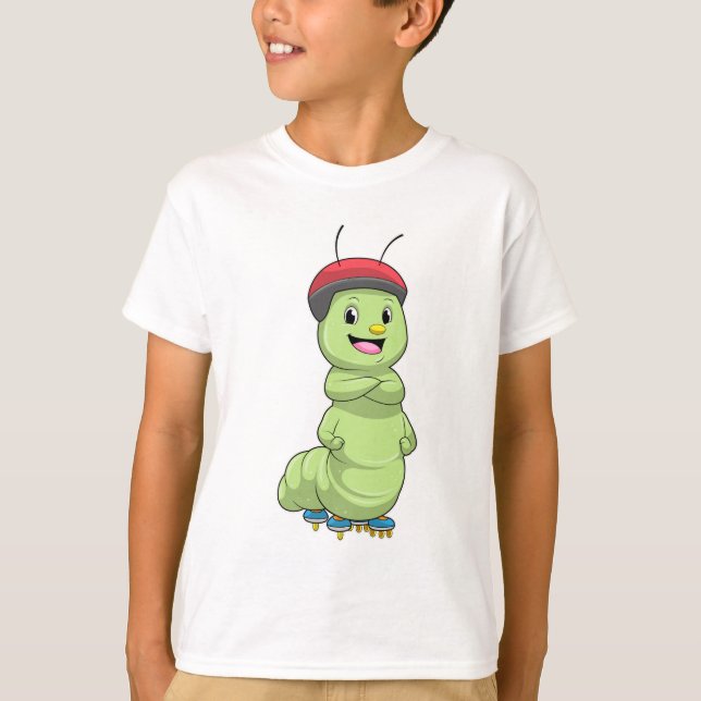 Camiseta Lagarta como patinador em linha com skates de rolo (Frente)