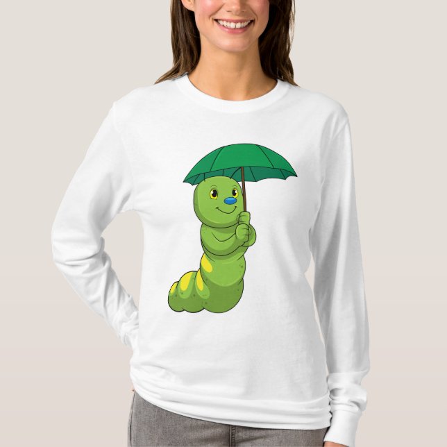 Camiseta Lagarta em chuva com guarda-chuva (Frente)