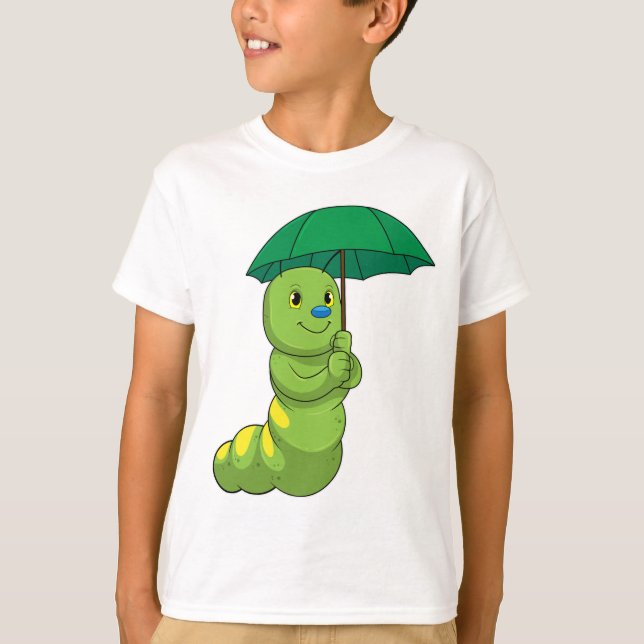 Camiseta Lagarta em chuva com guarda-chuva (Frente)