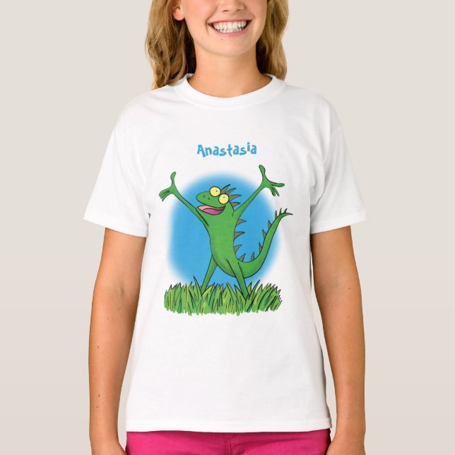 Camiseta Lagarto animado animado com iguana verde engraçado (Frente)