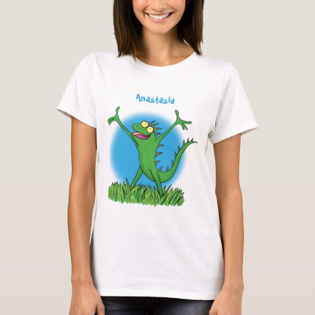 Camiseta Lagarto animado animado com iguana verde engraçado (Frente)