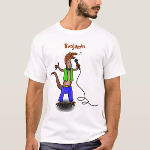 Camiseta Lagarto engraçado cantando com desenho de microfon