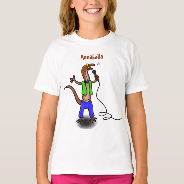 Camiseta Lagarto engraçado cantando com desenho de microfon (Frente)