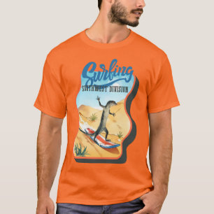 Camiseta Lagarto engraçado surfando no verão do deserto sud
