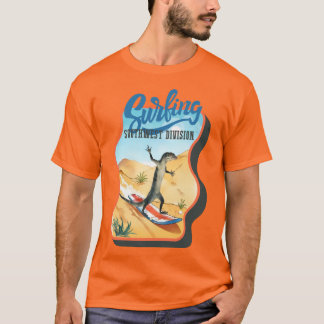 Camiseta Lagarto engraçado surfando no verão do deserto sud