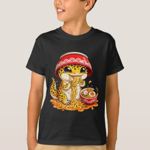 Camiseta Lagarto Leopardo Comendo Macarrão Ramen Japonês Ka
