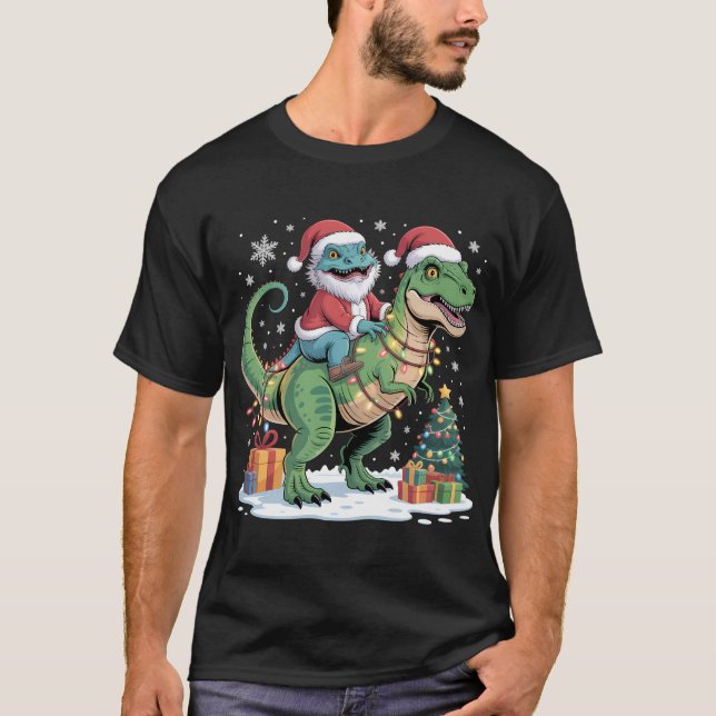 Camiseta Lagarto Santa no T-Rex com Presentes (Frente)