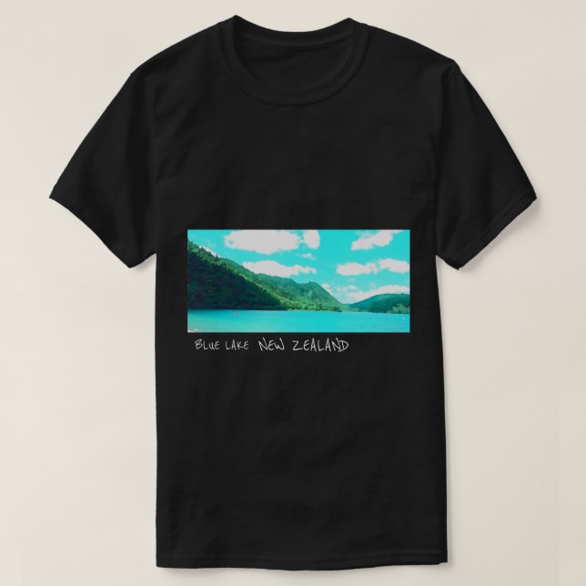 Camiseta Lago Azul Nova Zelândia viagem Tikatipu (Frente do Design)