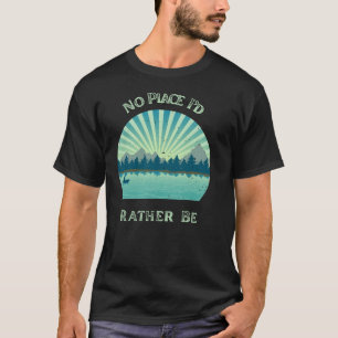 Camiseta Lago Canoa Nascer do Sol Em vez de Tee Camping A