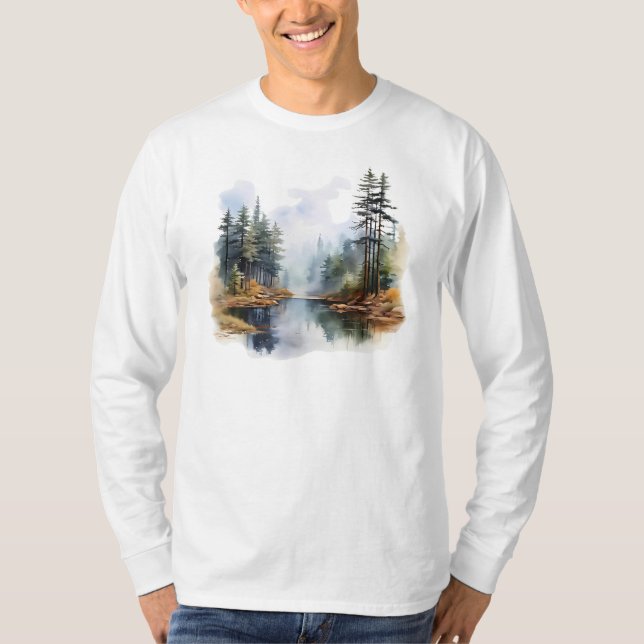 Camiseta Lago Cena Longa Sleeve T-Shirt (Frente)