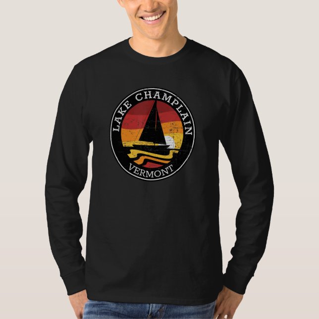 Camiseta Lago Champlain Vermont Sunset Wail Retro (Frente)