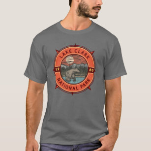 Camiseta Lago Clark National Park Brown Bear Retro Compass