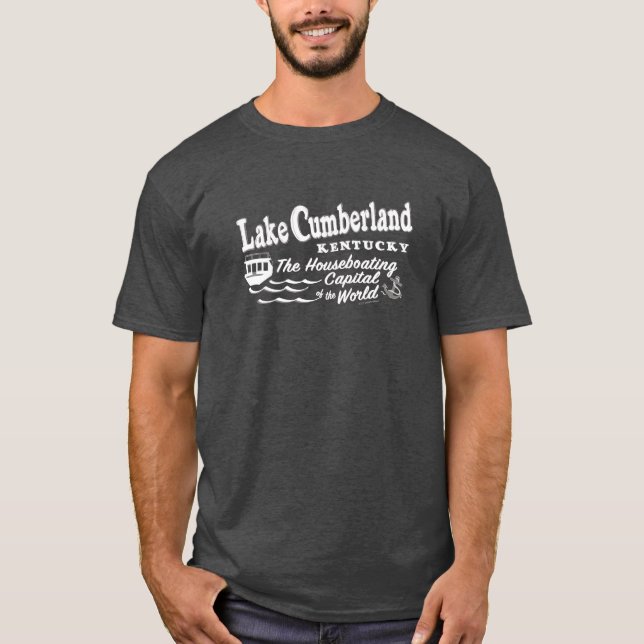 Camiseta Lago Cumberland TShirt - Branco sobre Cinza Escura (Frente)