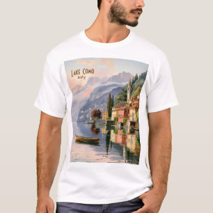 Camiseta Lago de Como Itália Aquarela de Viagem Vintage Per