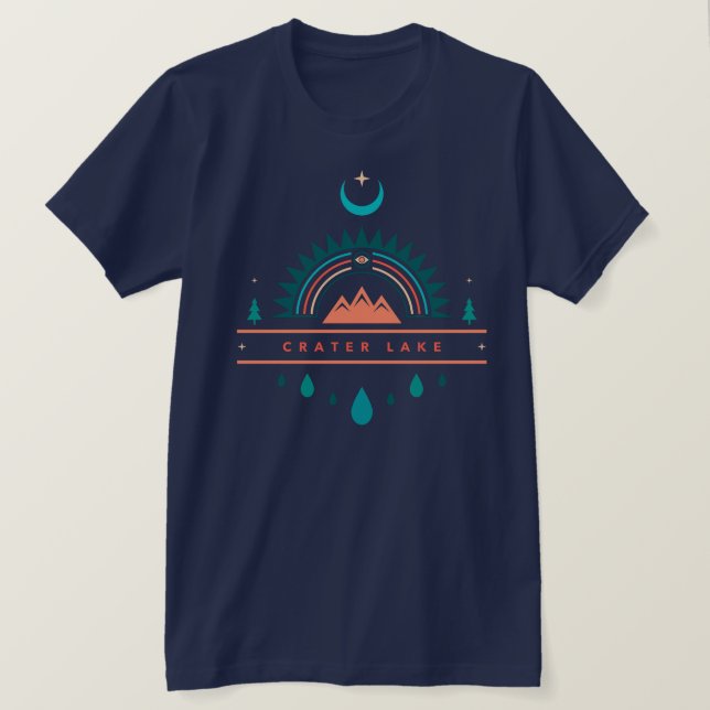 Camiseta lago de cratera boho lua arco-íris (Frente do Design)