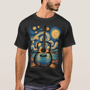 Camiseta Lago de Guitarra Noite Estrelada Música Guitarrist
